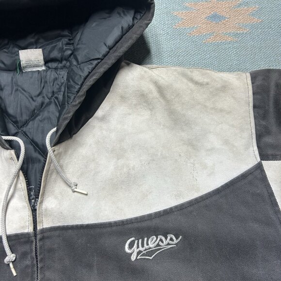 Vintage guess hooded work jacket canvas Carhartt style quilt lined distressed XL - Picture 10 of 14